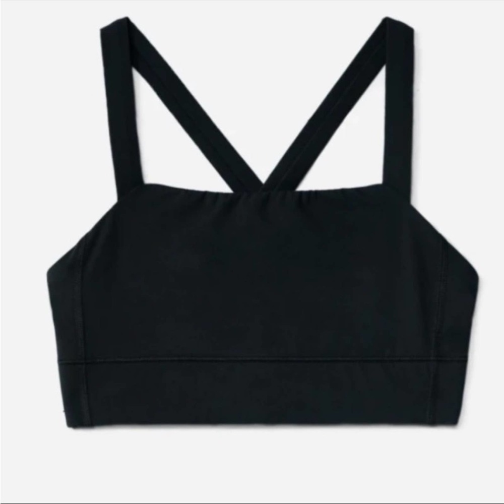 Everlane The Perform Crop Top Sports Bra Black Square Neck Cross Back